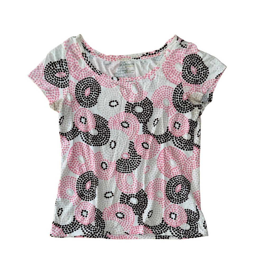 Madison Scoop Neck Tee in Pink, Black & White Polka Dot